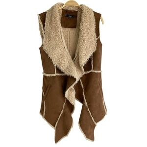 Slonl Western Faux Suede Vest Women M Brown Draped Shearling Boho Cowgirl NWOT